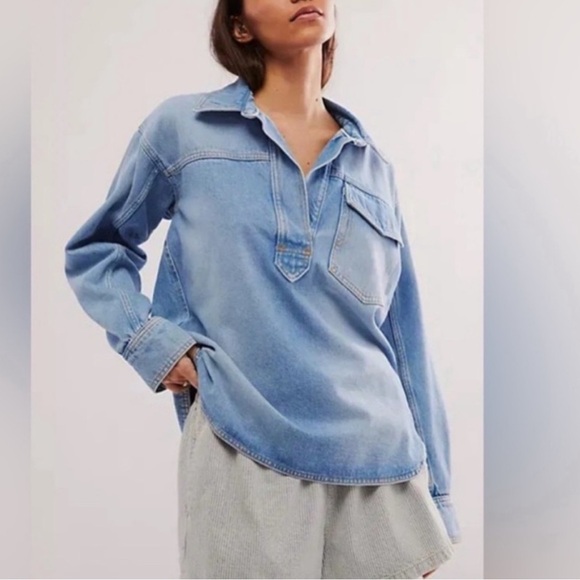 NWOT We The Free - Leah Denim Pullover, L - Picture 1 of 5